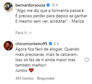 Francisco Monteiro &#8220;reage&#8221; após desistência de Bernardo Sousa: &#8220;Quando mais precisavas, mais te calcaram&#8230;&#8221;