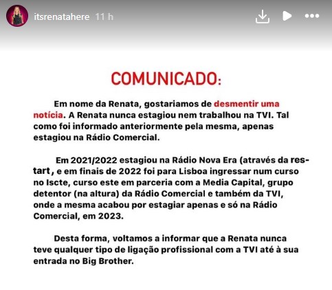 Big Brother. Equipa de Renata Andrade emite comunicado: &#8220;Gostaríamos de desmentir&#8230;&#8221;