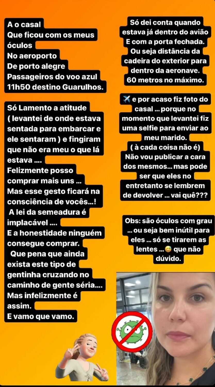 Katia Aveiro denuncia roubo no aeroporto: &#8220;Pena que ainda exista este tipo de gentinha&#8230;&#8221;