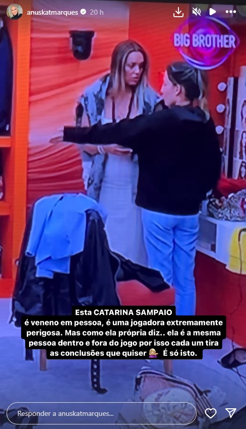 Big Brother. Catarina Sampaio &#8216;arrasada&#8217; por ex-concorrente: &#8220;É veneno em pessoa&#8230;&#8221;