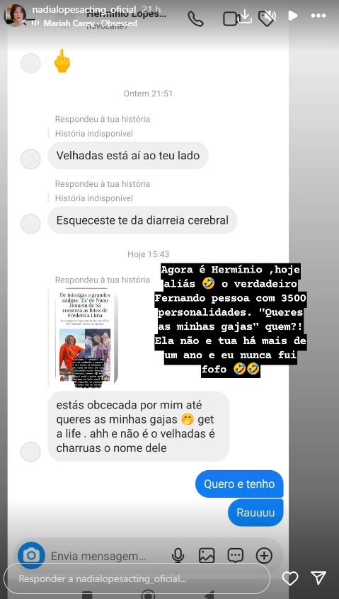 Nádia Lopes expõe mensagens privadas e diz que foram enviadas por Nuno Homem de Sá