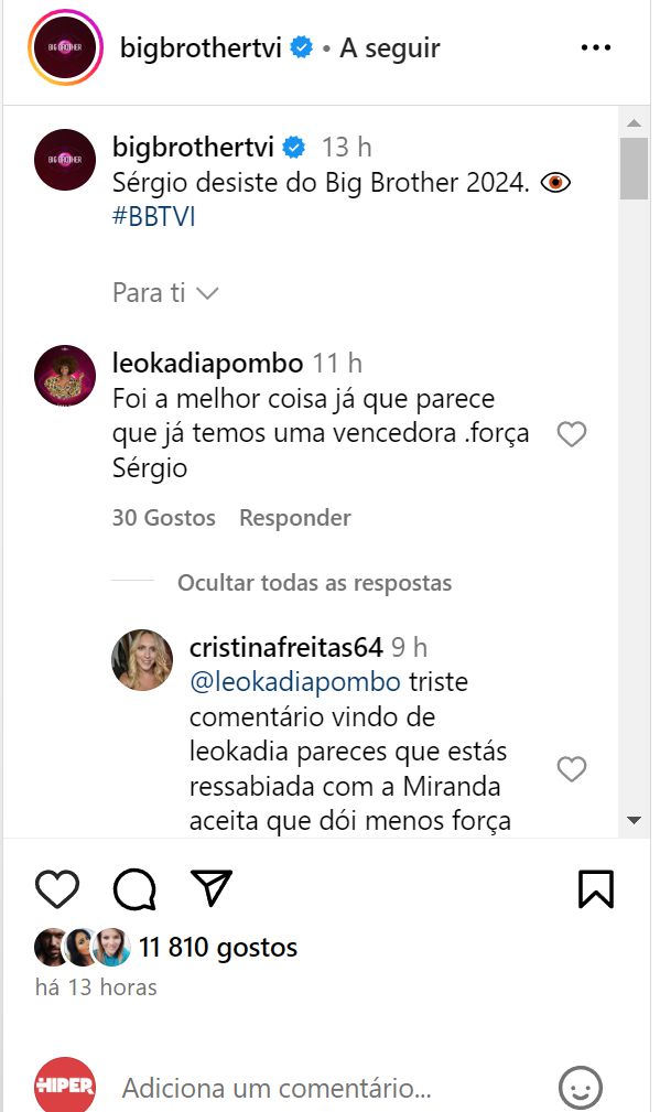 Big Brother: Leokádia Pombo comenta desistência de Sérgio Duarte e lança &#8220;farpa&#8221;: &#8220;Parece que já temos&#8230;&#8221;
