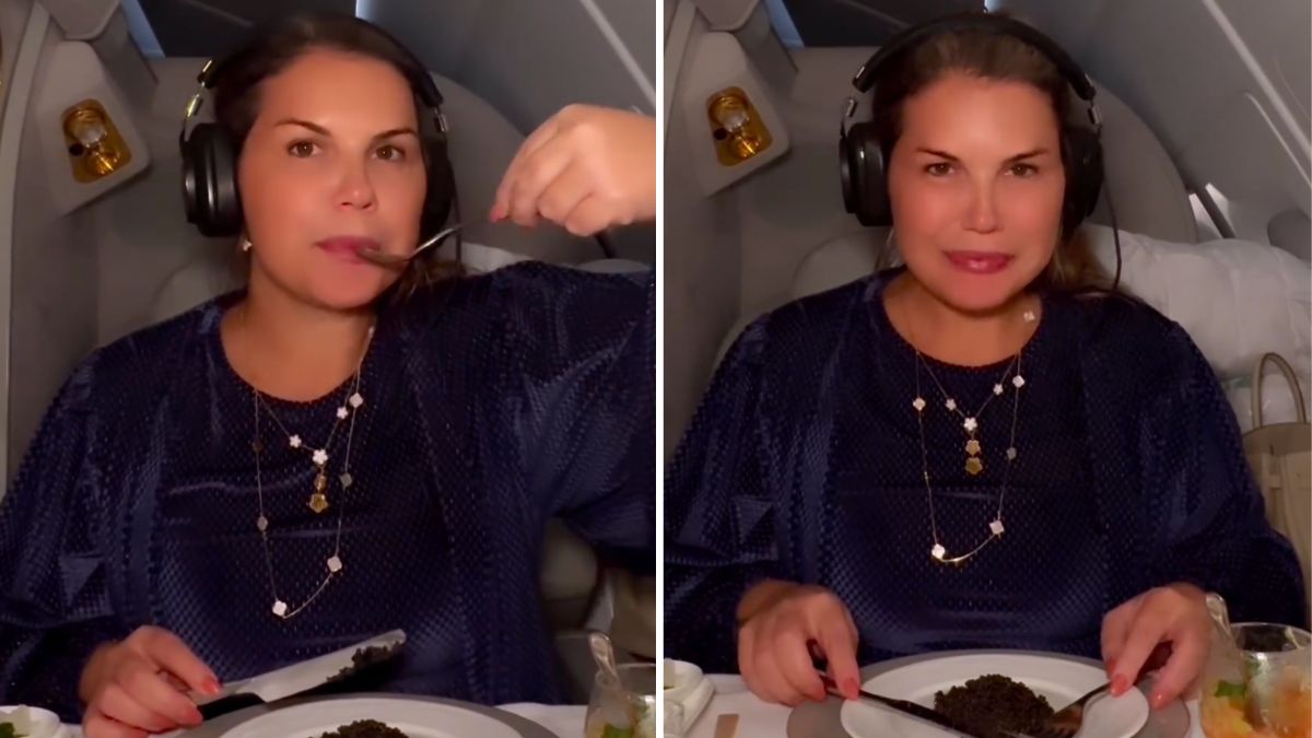 Katia Aveiro mostra reação ao provar caviar e desabafa: &#8220;Fico como estou, bem brega&#8221;