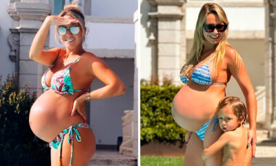 Sofia Arruda compara fotos das duas gravidezes: &#8220;Mulher que barrigão, até parece que quer saltar&#8230;&#8221;