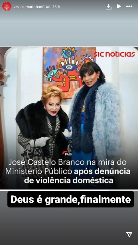 Zezé Camarinha reage a denúncia por violência doméstica a José Castelo Branco: &#8220;Finalmente&#8230;&#8221;